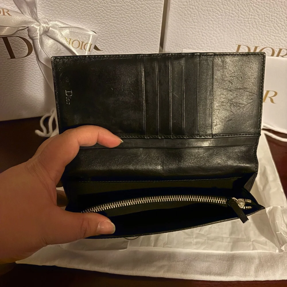 Dior Black Perforated Leather Continental Wallet